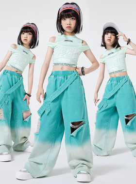 女童爵士舞服装套装演出服儿童街舞潮服表演服时髦jazz露脐装夏季