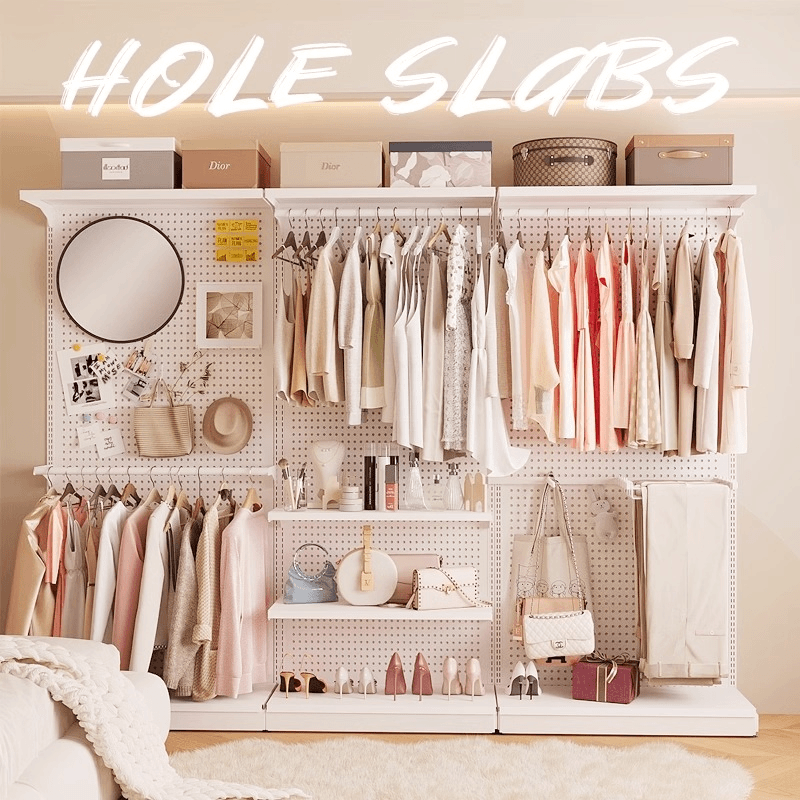 洞洞板衣柜家用卧室简易组装开放式衣帽间货架铁艺金属衣橱置物架