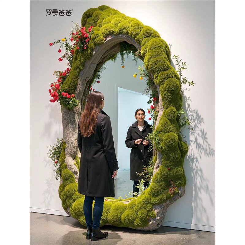 仿真青苔植物DIY微景观全身镜苔藓镜子打卡拍照仿生绿植美陈布景图片