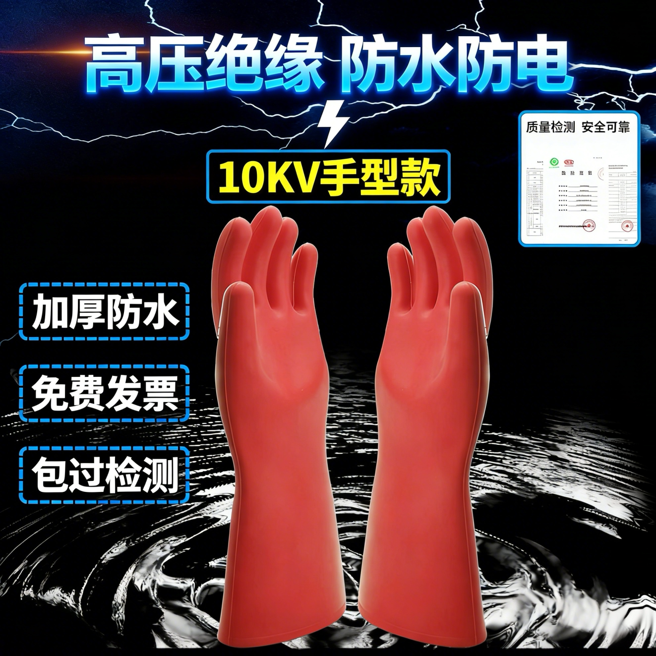 10kv高压绝缘手套电工专用男士防电防水带电作业防护橡胶劳保手套