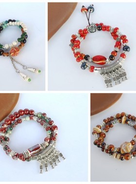 2023新款双圈叠戴手链民族复古中国风景德镇陶瓷手串饰品