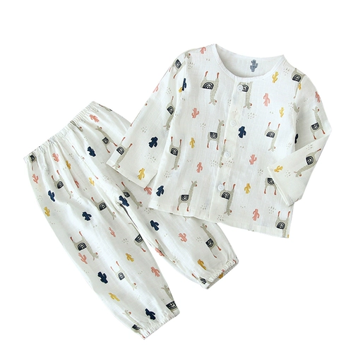 Детская летняя тонкая хлопковая марлевая пижама для мальчиков, короткий рукав