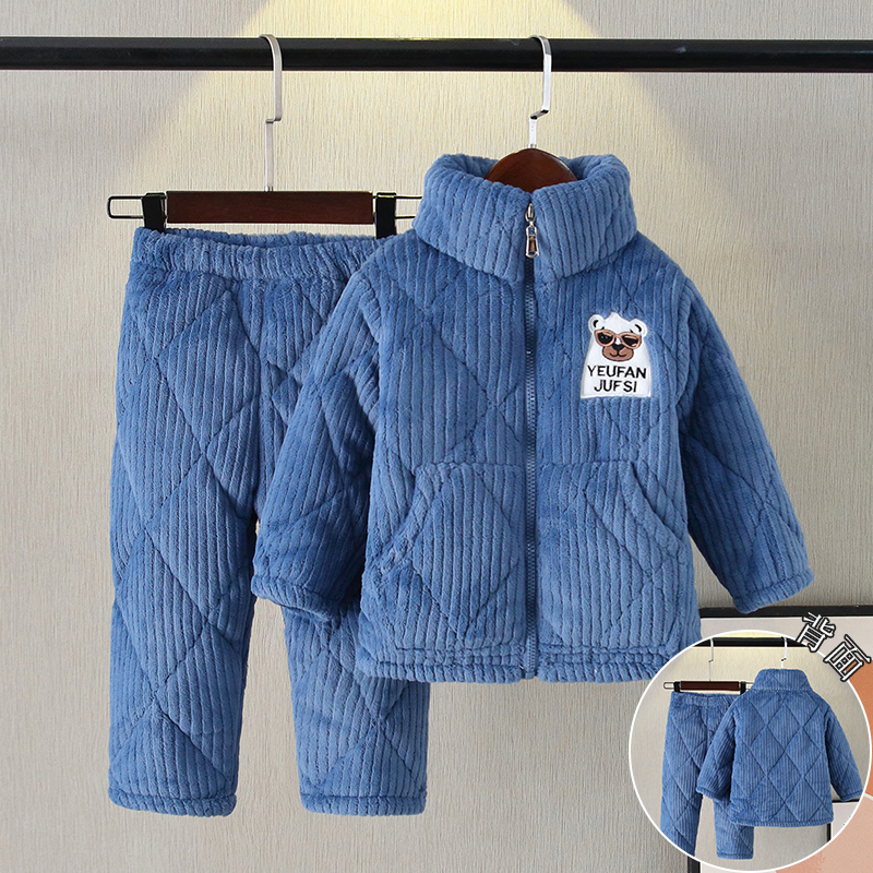 冬季加厚夹棉法兰绒珊瑚绒睡衣