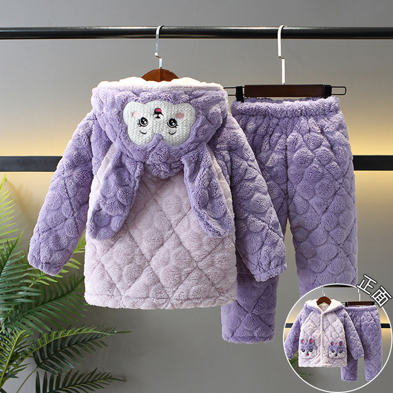 不掉毛儿童三层加棉加厚睡衣