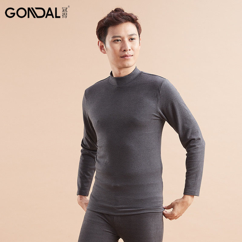GUANDE 남성 가을 옷과 바지 싱글 피스 탑 열 속옷 바닥 실크 따뜻한 벨벳 남성 미드 칼라 싱글 셔츠 가을 겨울