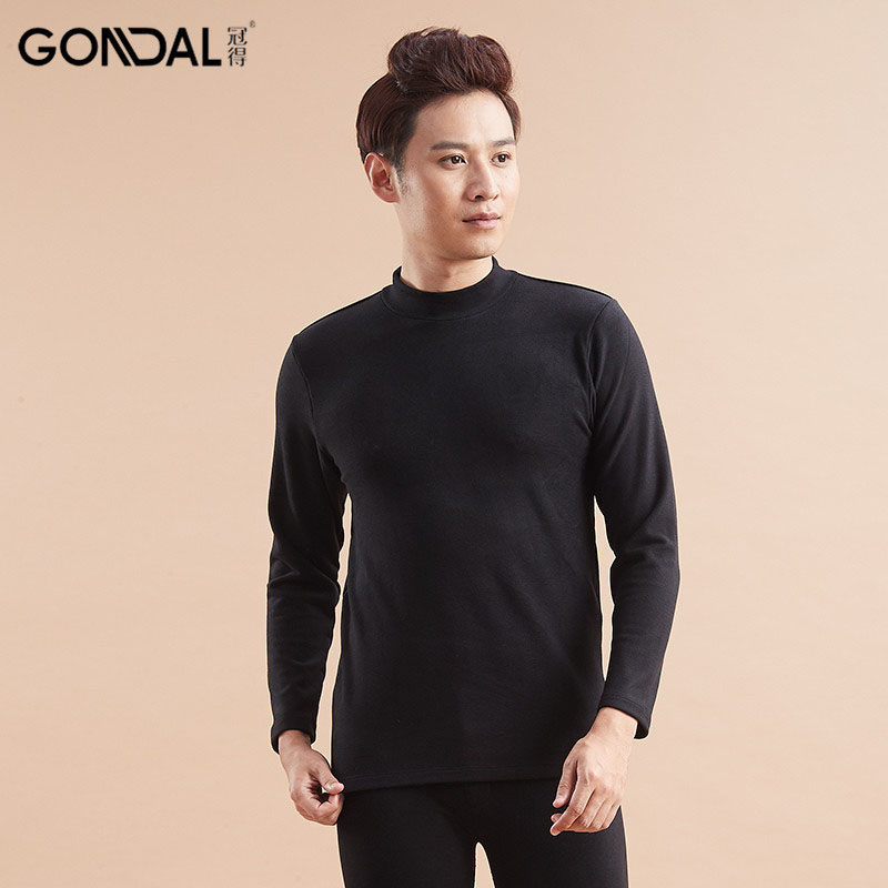 GUANDE 남성 가을 옷과 바지 싱글 피스 탑 열 속옷 바닥 실크 따뜻한 벨벳 남성 미드 칼라 싱글 셔츠 가을 겨울