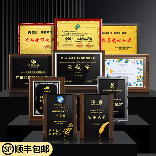 奖牌定制木托金箔牌匾定做荣誉奖牌授权牌经销商信用企业证书铜牌 - 封面