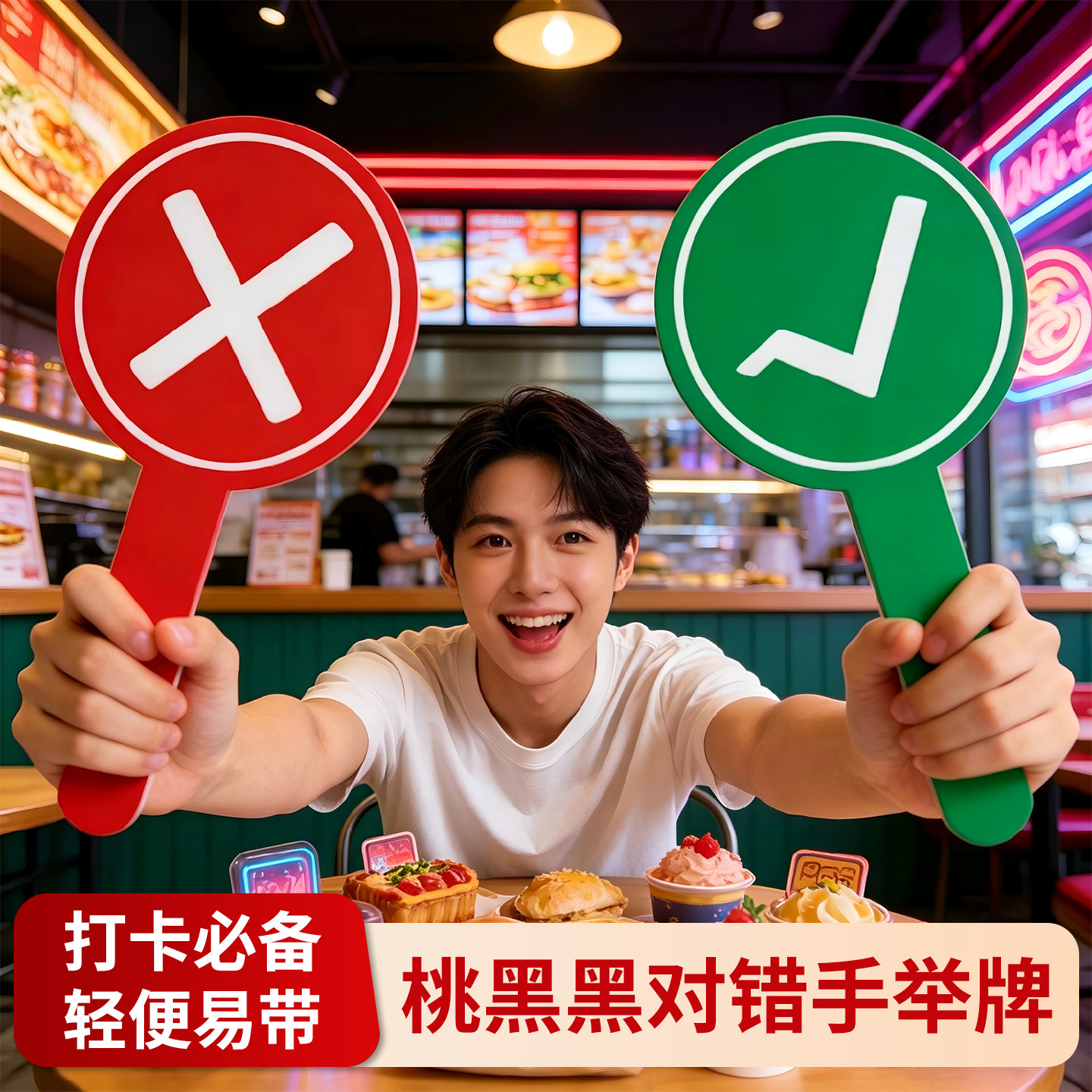 桃黑黑手举牌网红探店种草拍照牌