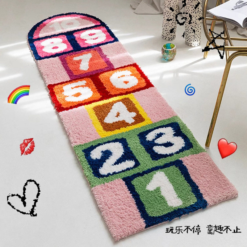童年趣味卡通仿羊绒地毯跳房子游戏卧室床边毯沙发装饰仿羊绒地垫