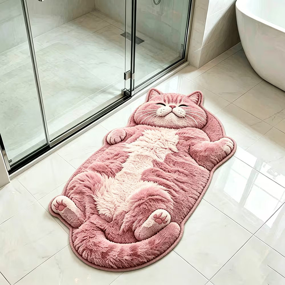卡通仿真猫猫仿羊绒地垫浴室耐脏吸水垫客厅阳台亲肤装饰垫子