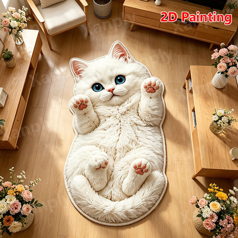 亚马逊爆款可爱猫咪仿羊绒地垫异形动物家用客厅装饰地垫