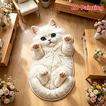亚马逊爆款可爱猫咪仿羊绒地垫异形动物家用客厅装饰地垫