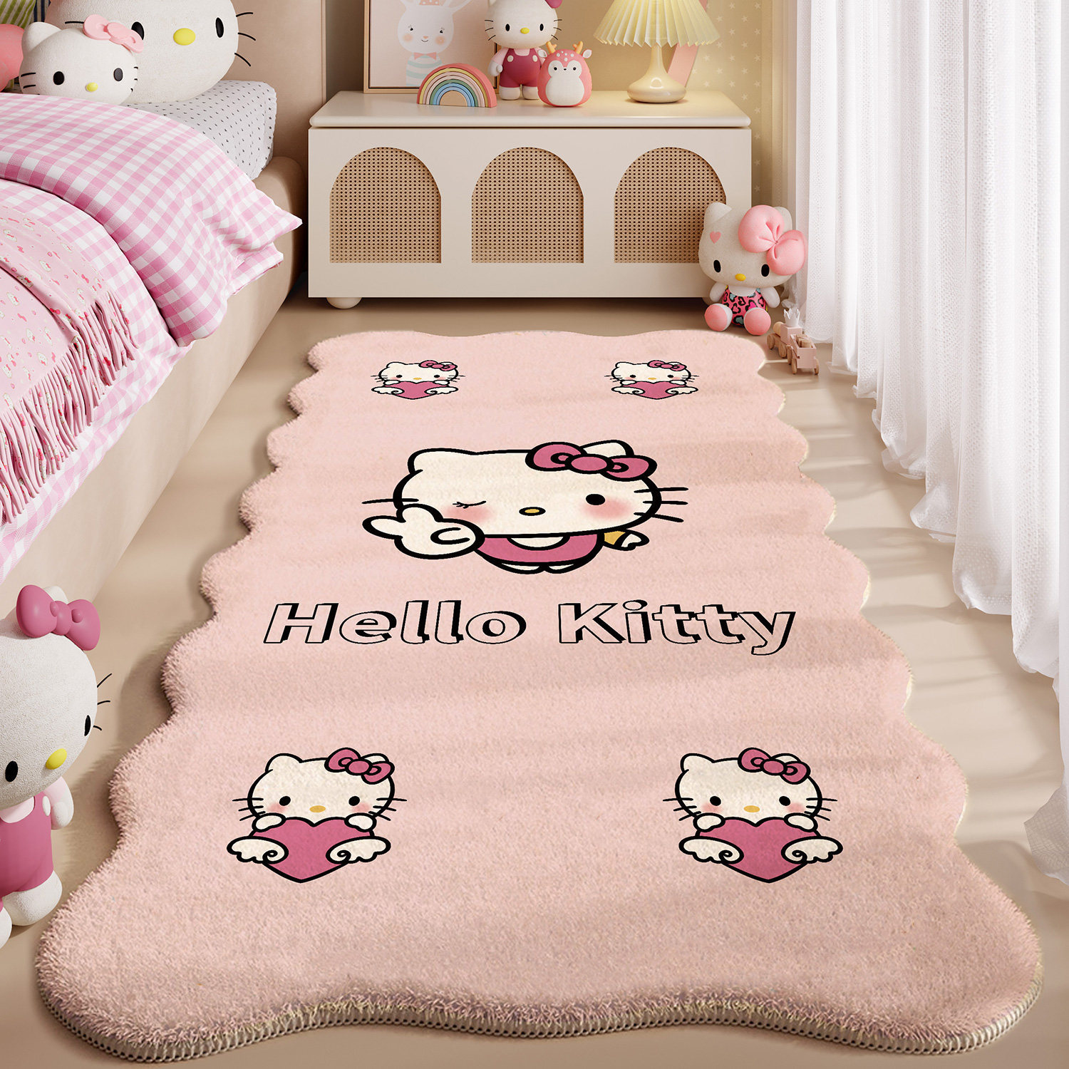 卡通HelloKitty仿羊绒地毯卧室房间亲肤吸水床边毯耐磨易打理脚垫