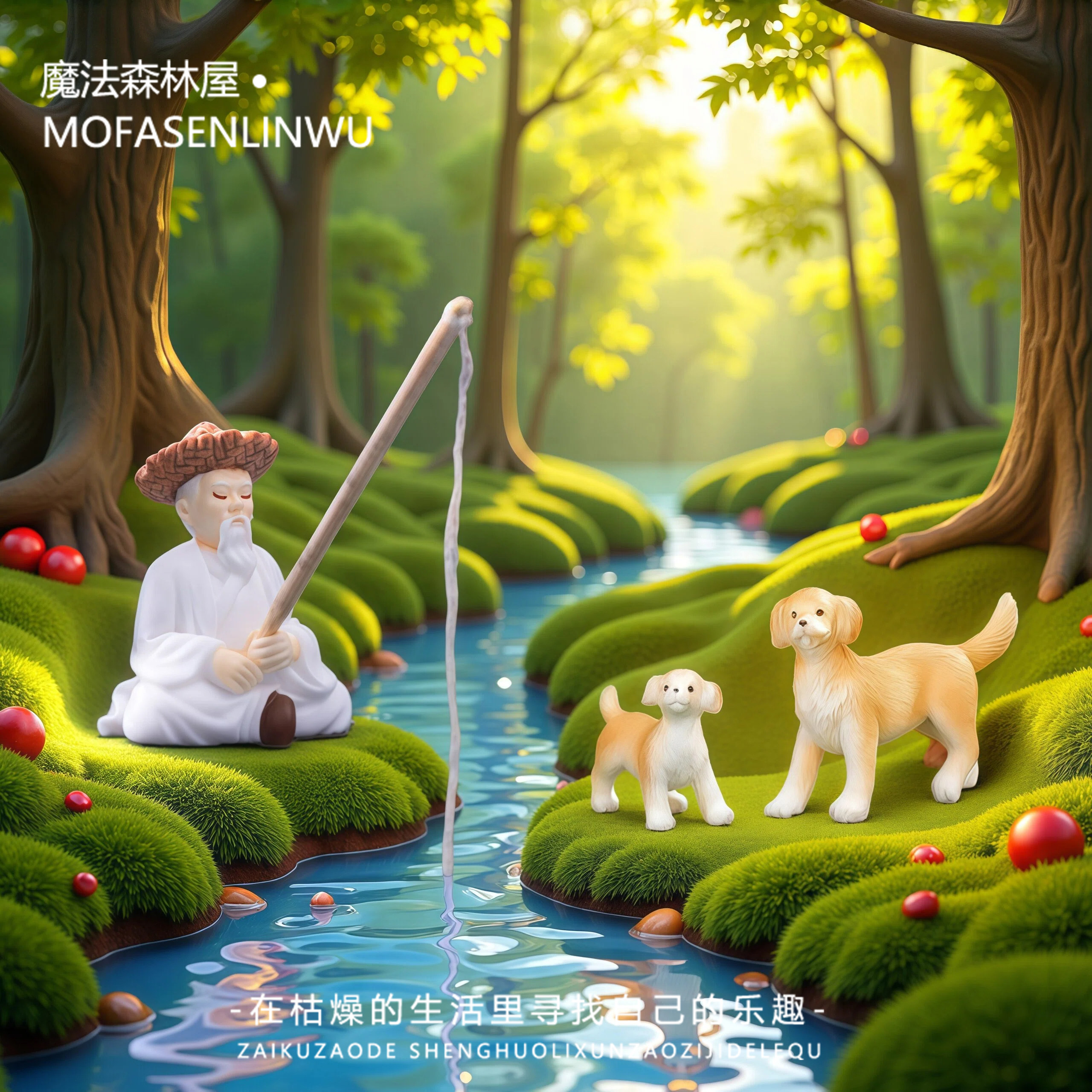 微景观造景卡通人物姜太公钓鱼小狗苔藓花盆鱼缸垂钓装饰品小摆件,家居饰品,桌面摆件,淘宝优惠券,粉丝福利购,淘宝优惠卷