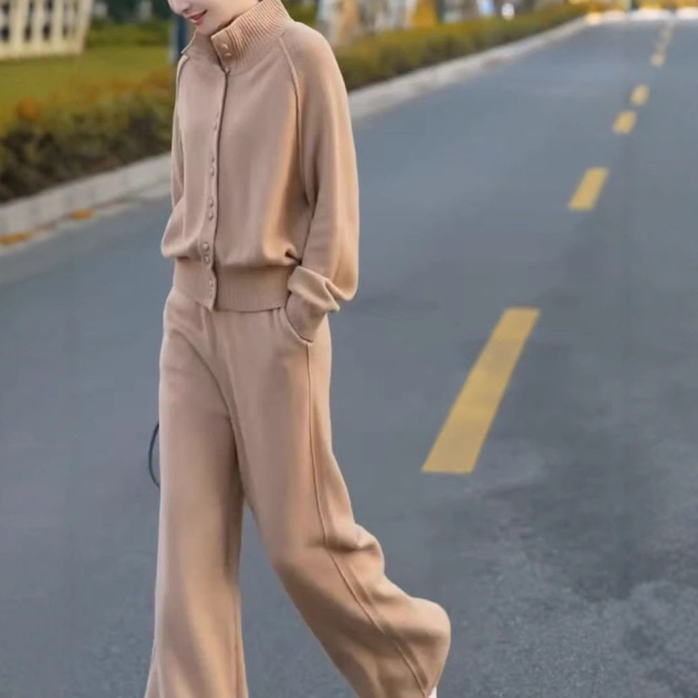 日系coopkoop秋冬新款时尚软糯宽松外套显瘦阔腿裤套装女