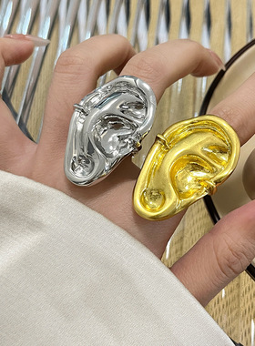 日系CoopKoop法式中古秀场人脸五官系列耳朵造型戒指时髦个性