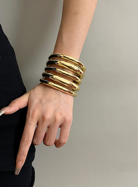 日系coopkoop欧美多层宽版镂空线圈金属手镯女个性手环简约百搭