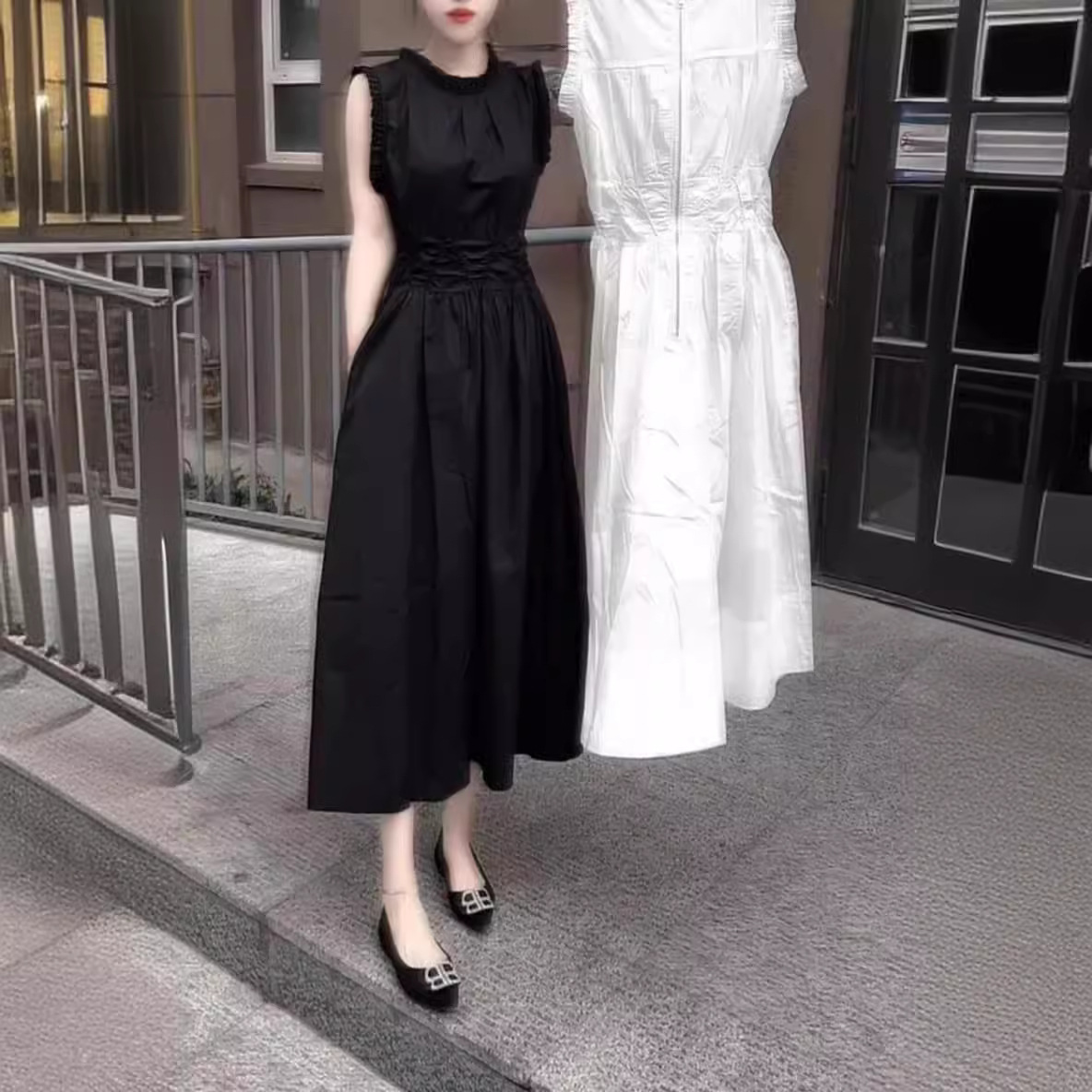 日系coopkoop夏季新款洋气减龄无袖长款连衣裙韩系收腰女