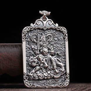 日系coopkoop赵公明吊坠男银五路财神挂坠项链复古个性霸气潮