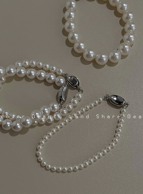 日系coopkoop玻璃珍珠手链高品质轻奢风简约ins气质正圆珍珠手饰