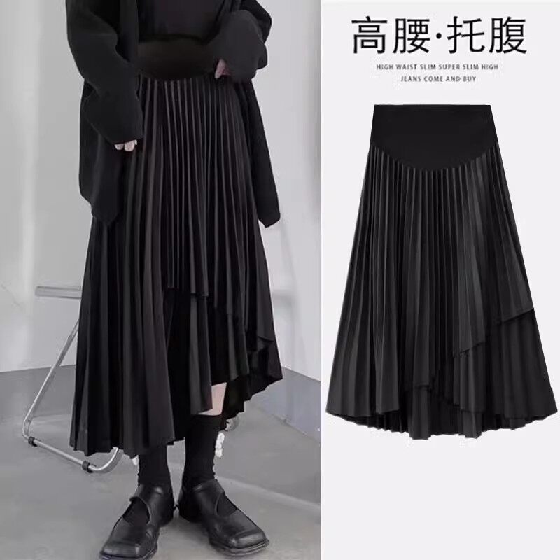 日本CherryKoko孕妇装不规则百褶孕妇半身裙中长款春秋小众设计