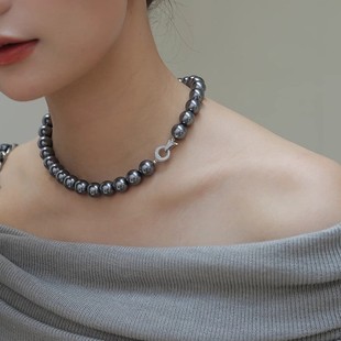 原创设计大溪地黑珍珠项链轻奢小众毛衣链 Sadioem 设计师 米兰
