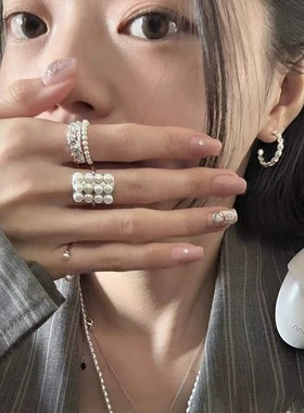 日系CoopKoop超精致！中古vintage方形珍珠戒指韩系气质轻奢高级