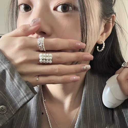 日系CoopKoop超精致！中古vintage方形珍珠戒指韩系气质轻奢高级