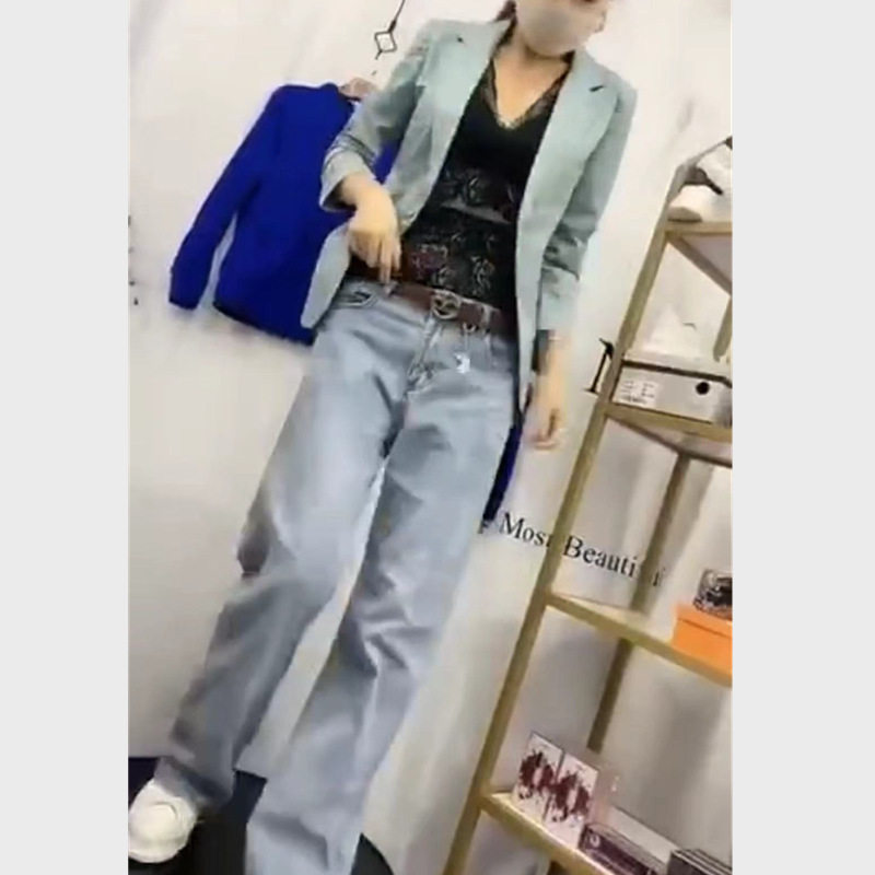 日系coopkoop春季新款外套西服领蓝色外衣时尚显瘦女