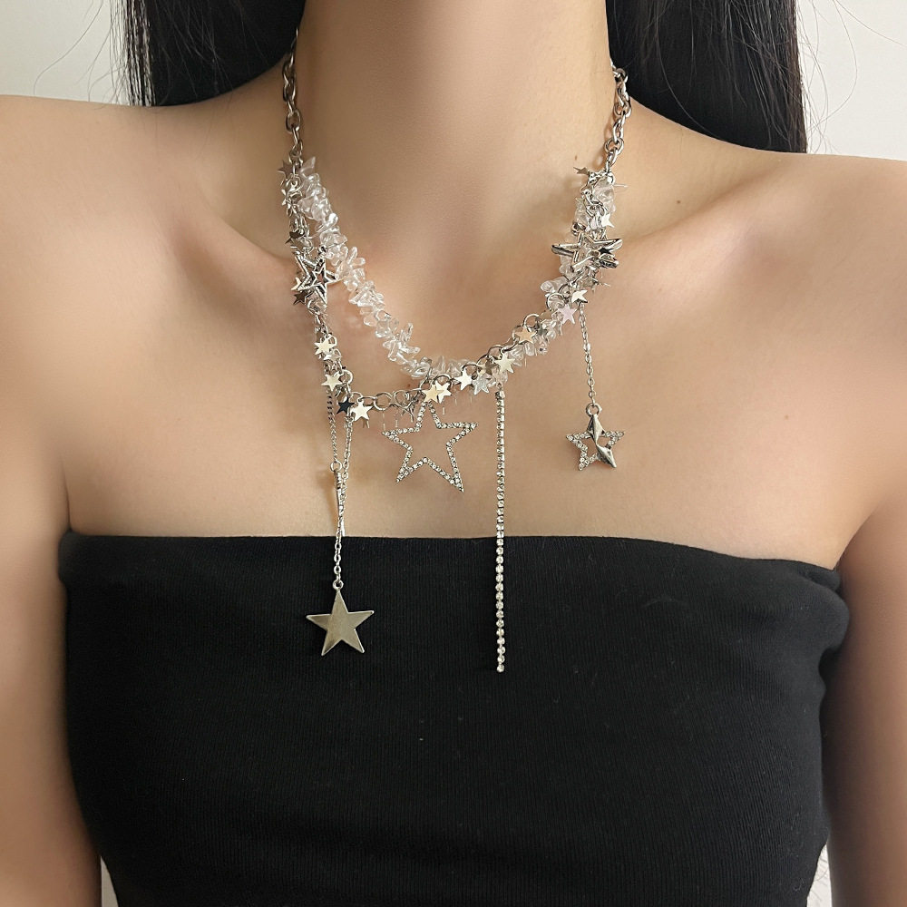 日系CoopKoopY2K辣妹风透明碎石星星流苏项链女轻奢小众锁骨链