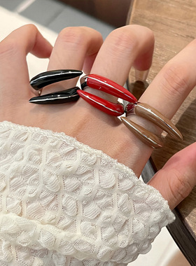 日系CoopKoop欧美复古双层黑金撞色珐琅戒指女小众设计感食指戒