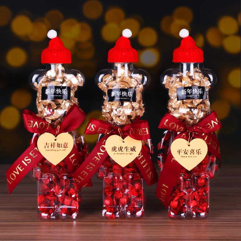 新年糖果小暴熊千纸鹤水果糖瓶装网红休闲零食品儿童年货礼物批发