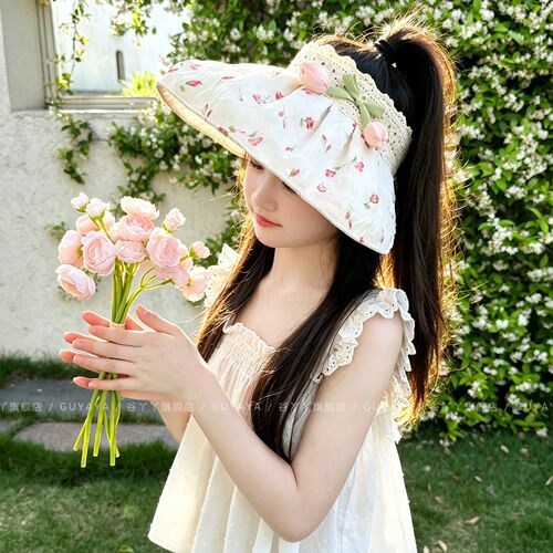 女童甜美碎花空顶防晒帽2026新款