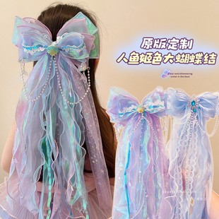女童艾莎公主头纱发饰宝宝皇冠发夹超仙儿童蝴蝶结头饰小女孩发卡