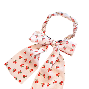 库洛米编发发箍儿童森系珍珠发饰女童扎头发丝巾飘带仙女压发头箍