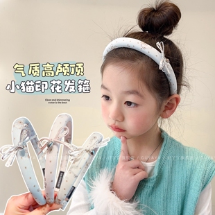 女童宝宝韩系印花发箍儿童可爱猫咪蝴蝶结爱心头箍小女孩洗脸发饰