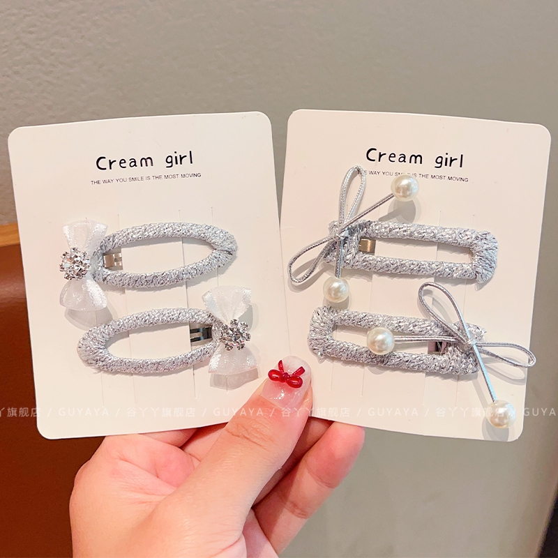 儿童韩系高级感银色蝴蝶结发夹