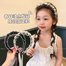儿童超仙波点长飘带发箍新款发带丝巾绑发外出百搭小女孩头箍发饰