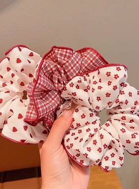 儿童可爱大肠圈红色波点爱心发圈小女孩丸子头甜美发饰女童扎头发