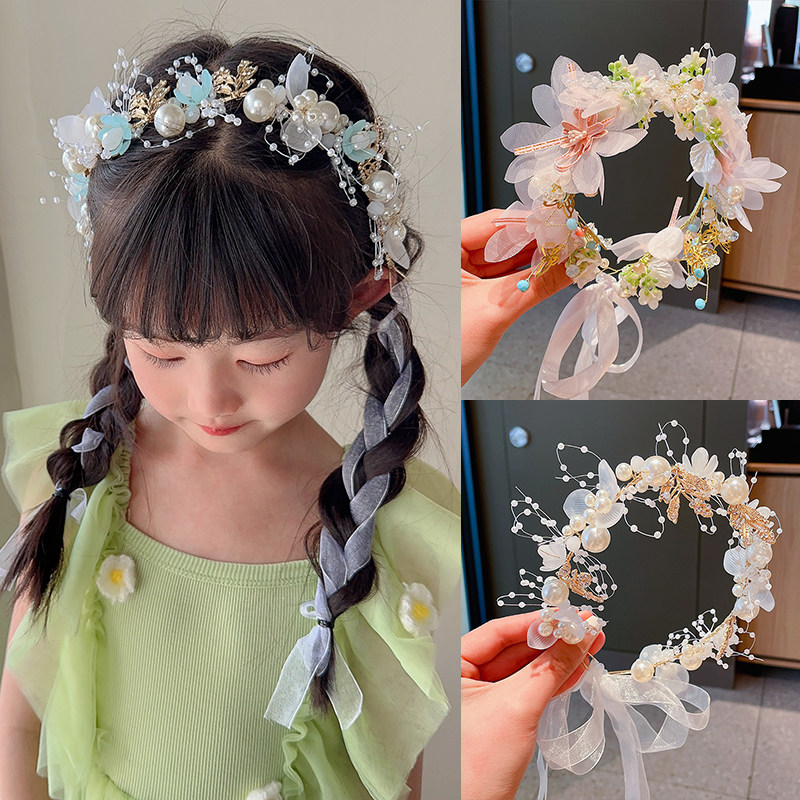 儿童花环发带发箍珍珠皇冠女童生日公主森系头饰表演花童配饰头箍