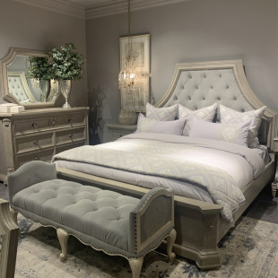 一屋美筑美克art建筑复兴美式 实木床复古雕花高背轻奢橡木床定制