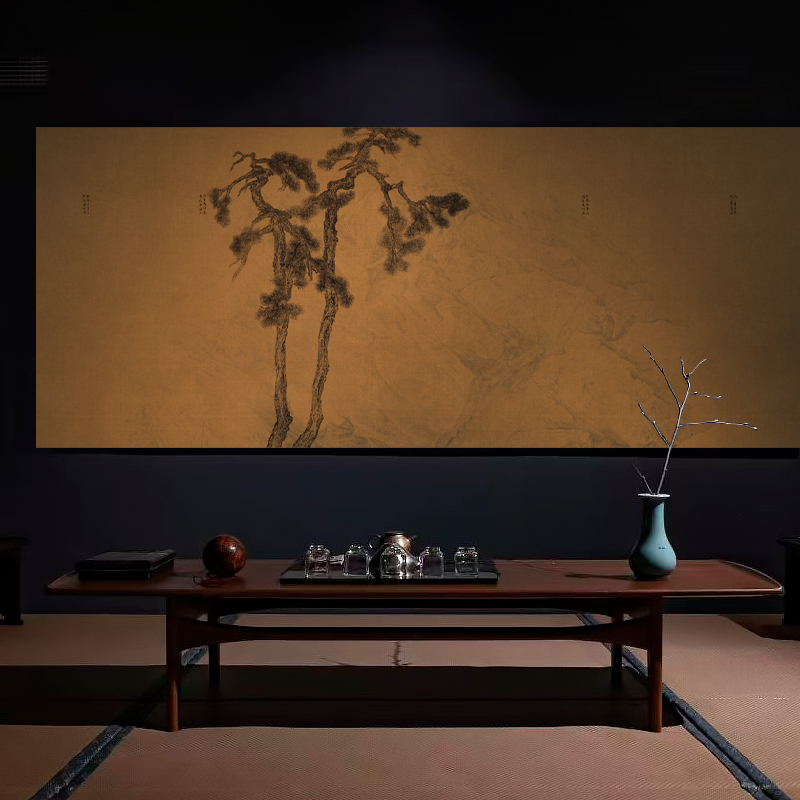 新中式松树太湖石装饰画客厅沙发背景墙茶室酒店民宿大气高端挂画