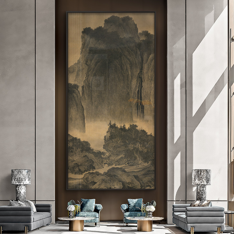 新中式过道玄关巨幅禅意山水装饰画 画酒店别墅民宿大幅软装样板