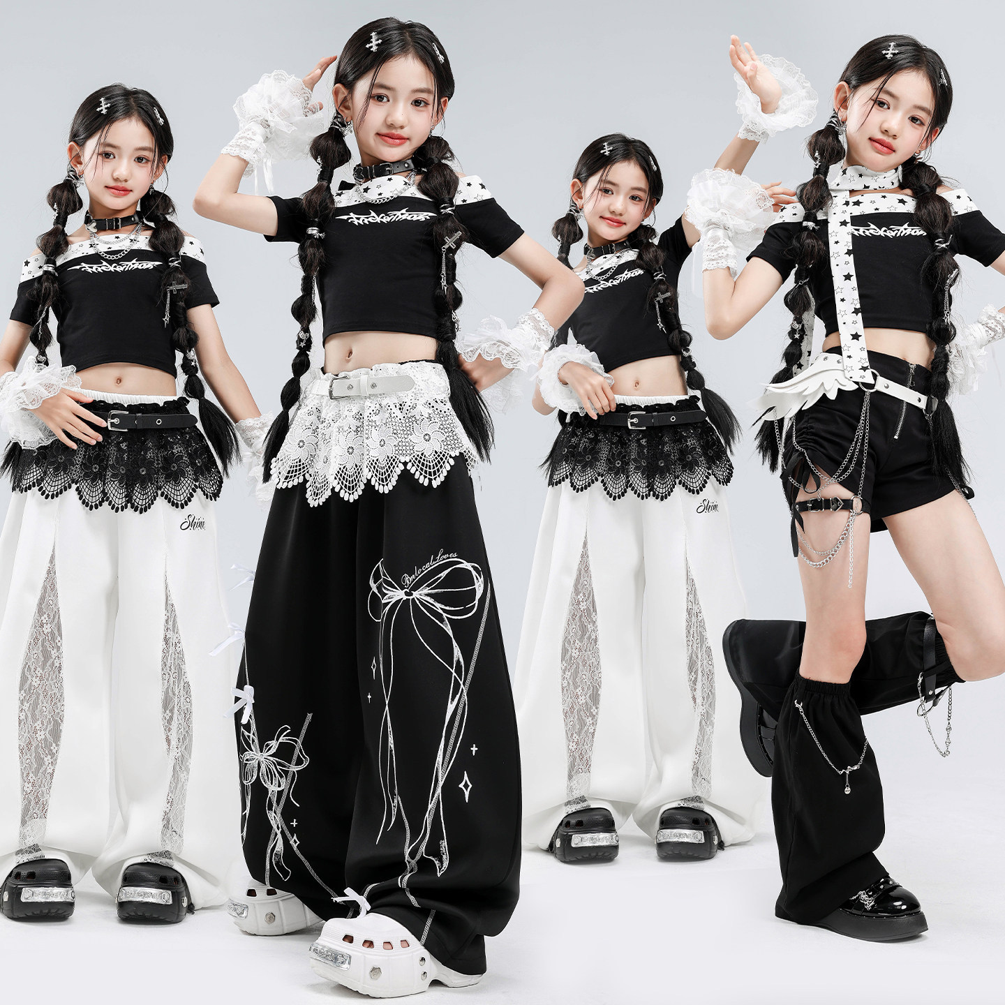 女童爵士舞服装走秀时髦露脐一字