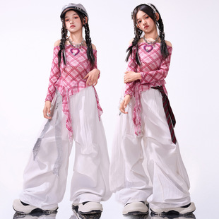 女童爵士舞服装 潮酷时髦模特粉色上衣走秀潮服儿童演出表演服套装