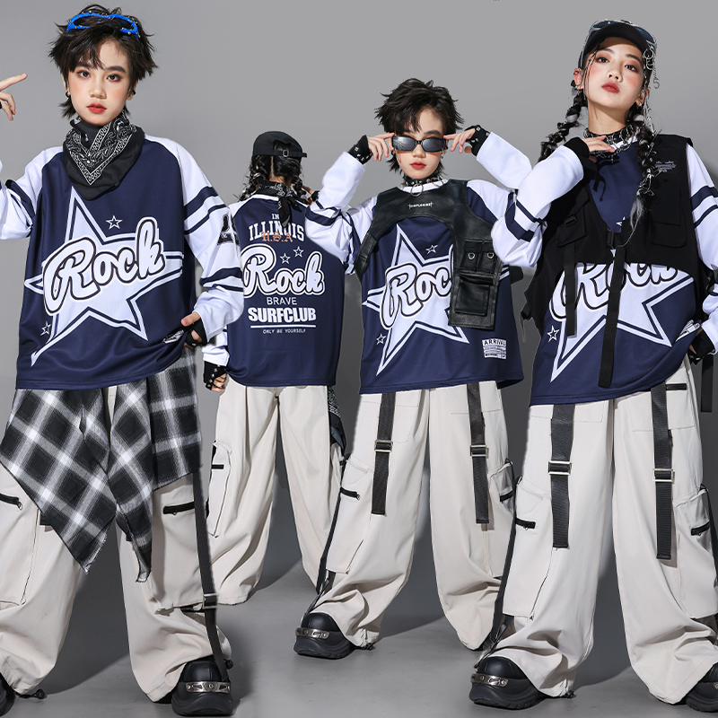 儿童街舞演出服少儿hiphop马甲套装男童嘻哈架子鼓表演服装上衣潮