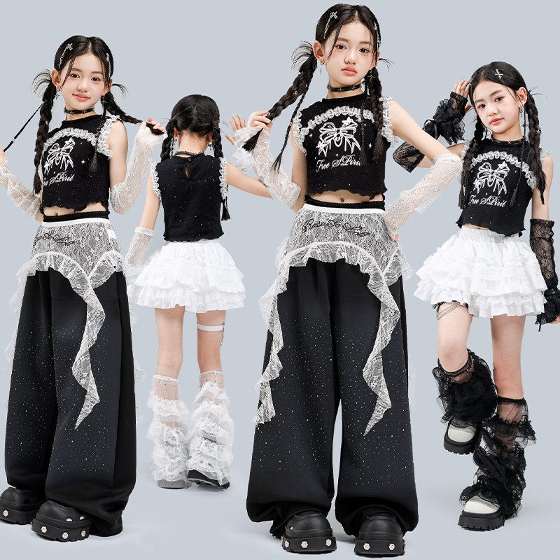 女童爵士舞套装露脐背心闪钻街舞服jazz少儿潮流女孩六一表演服装