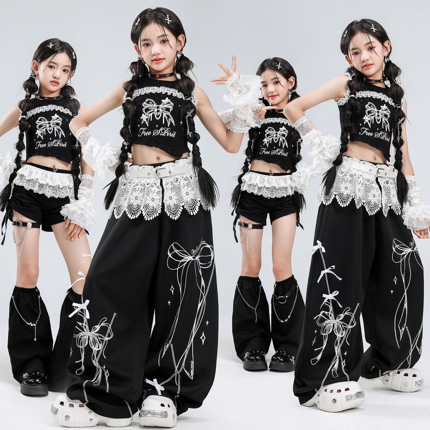 女童爵士舞服装露脐蝴蝶结背心