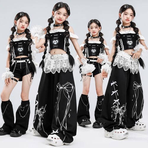 女童爵士舞服装jazz露脐一字肩