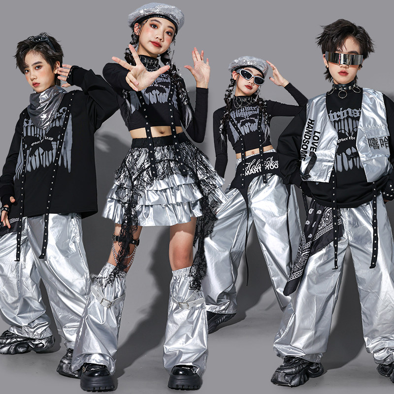 儿童嘻哈街舞演出服男童嘻哈马甲套装少儿hiphop男孩架子鼓服装潮